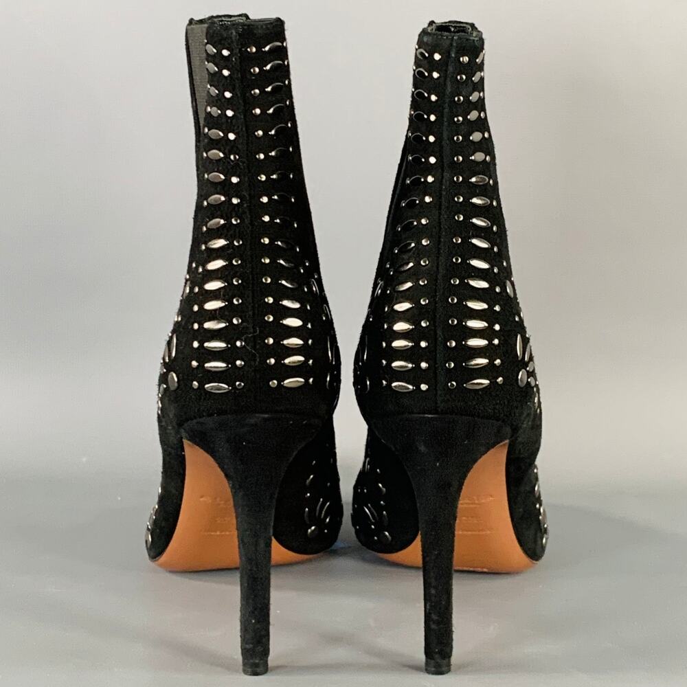 ALAIA Size 7.5 Black Studded Suede Pull On Stiletto Booties - Picture 3 of 10